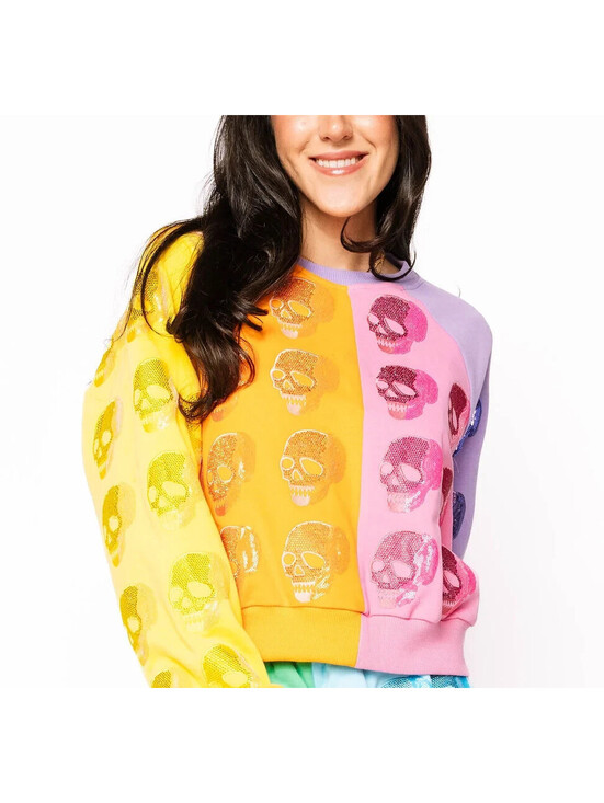 QUEEN OF SPARKLES Tops - QUEEN OF SPARKLES COLORBLOCK MULTI SEQUIN SKULL SWEATSHIRT 2XL NWT